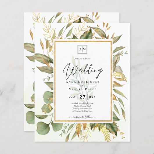BUDGET All-in-1 Greenery Gold Leaves Wedding (Voorkant / Achterkant)
