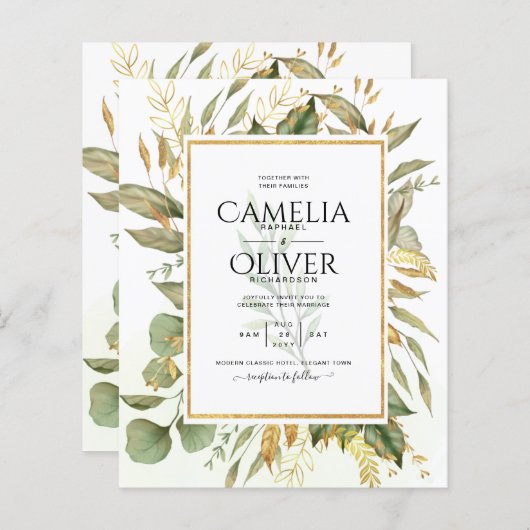 BUDGET All-in-1 Greenery Gold Leaves Wedding (Voorkant / Achterkant)