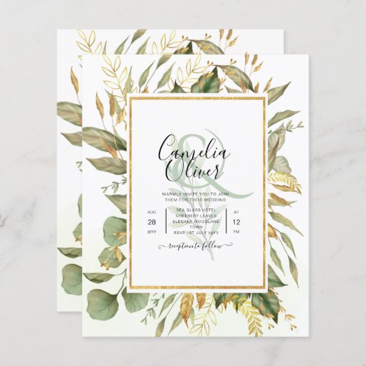 BUDGET All-in-1 Greenery Gold Leaves Wedding (Voorkant / Achterkant)