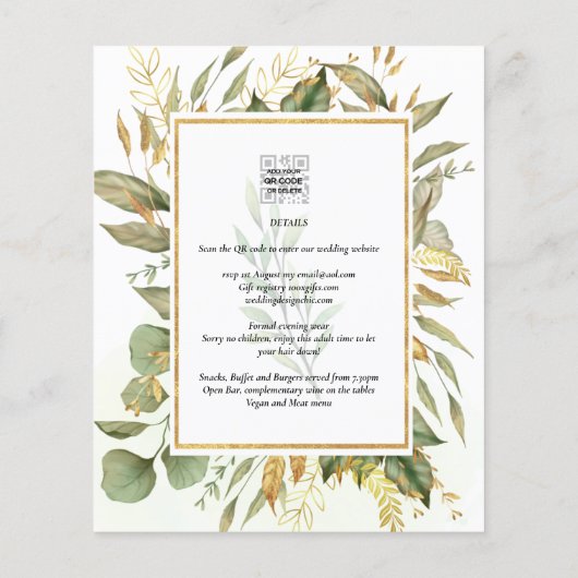 BUDGET All-in-1 Greenery Gold Leaves Wedding Flyer (Achterkant)