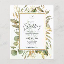 BUDGET All-in-1 Greenery Gold Leaves Wedding Flyer