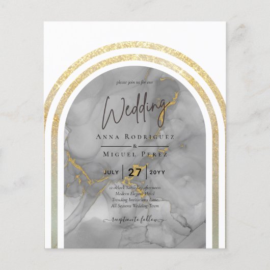 BUDGET All-in-1 Grey Gold Arch Modern Wedding QRCd Flyer (Voorkant)