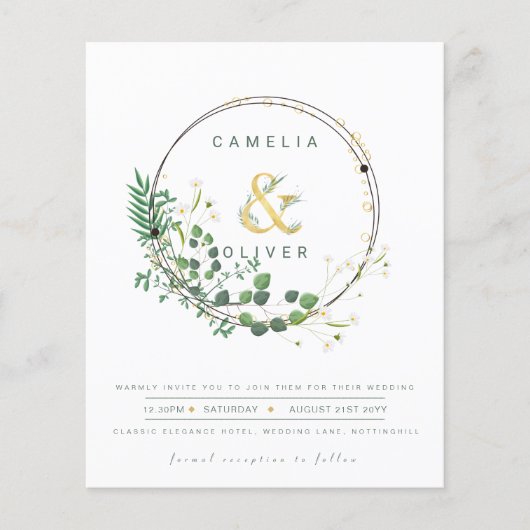 BUDGET All-in-1 Groen Gouden Krans QR Code Bruilof Flyer (Voorkant)