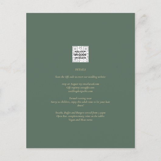 BUDGET All-in-1 Groen Gouden Krans QR Code Trouwen Flyer (Achterkant)