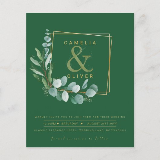 BUDGET All-in-1 Groen Gouden Krans QR Code Trouwen Flyer (Voorkant)