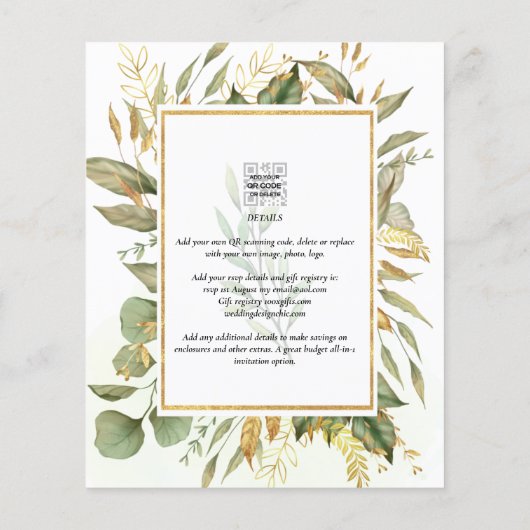 BUDGET All-in-1 Groene Goldbladeren Bruiloft Flyer (Achterkant)