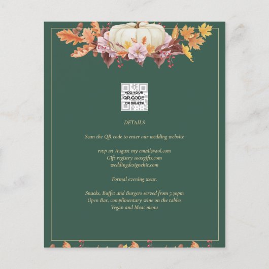 BUDGET All-in-1 Herfst Pompoen Groen Goud Bruiloft Flyer (Achterkant)