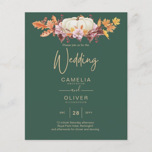 BUDGET All-in-1 Herfst Pumpkin Green Gold Wedding Flyer (Voorkant)