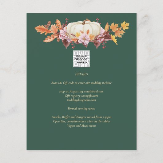 BUDGET All-in-1 Herfst Pumpkin Green Gold Wedding Flyer (Achterkant)