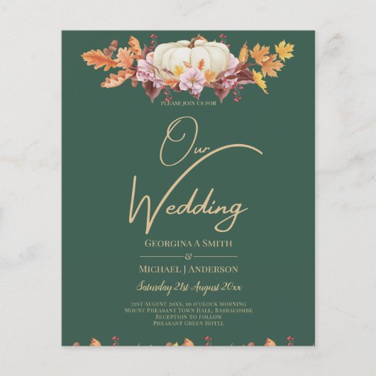 BUDGET All-in-1 Herfst Pumpkin Green Gold Wedding Flyer (Voorkant)