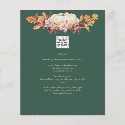 BUDGET All-in-1 Herfst Pumpkin Green Gold Wedding Flyer (Achterkant)