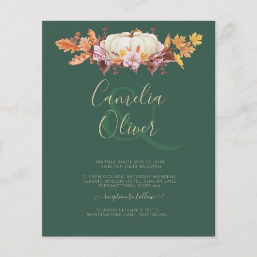BUDGET All-in-1 Herfst Pumpkin Green Gold Wedding Flyer (Voorkant)