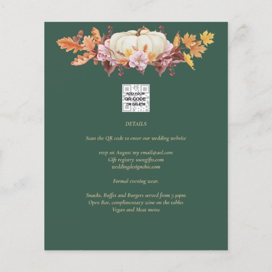 BUDGET All-in-1 Herfst Pumpkin Green Gold Wedding Flyer (Achterkant)