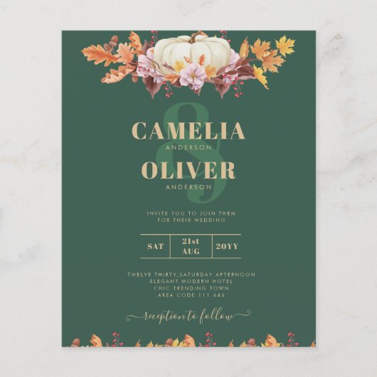 BUDGET All-in-1 Herfst Pumpkin Green Gold Wedding Flyer (Voorkant)
