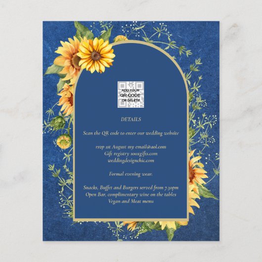 BUDGET All-in-1 Landelijke Zonnebloemen BLAUWE Huw (Achterkant)