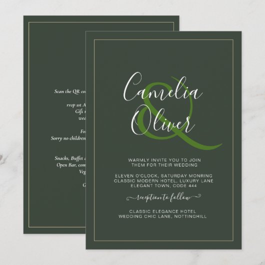 BUDGET All-in-1 Monochroom Ampersand Wedding Kaart (Voorkant / Achterkant)