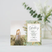Budget All-in-1 PHOTO Greenery Wedding RSVP QR COD (Staand voorkant)