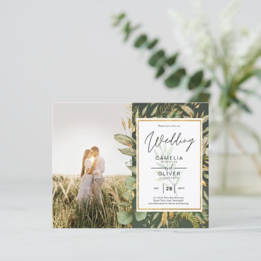 Budget All-in-1 PHOTO Greenery Wedding RSVP QR COD (Staand voorkant)