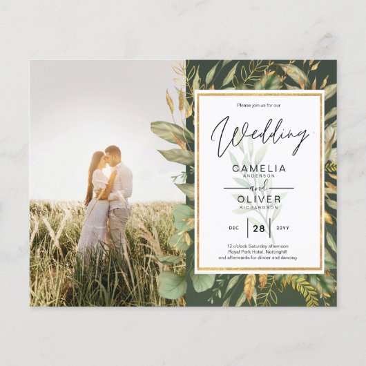 Budget All-in-1 PHOTO Greenery Wedding RSVP QR COD (Voorkant)