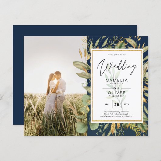 Budget All-in-1 PHOTO Greenery Wedding RSVP QR COD (Voorkant / Achterkant)