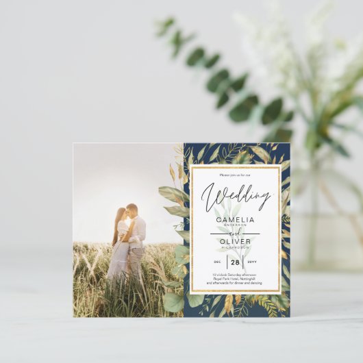 Budget All-in-1 PHOTO Greenery Wedding RSVP QR COD (Staand voorkant)
