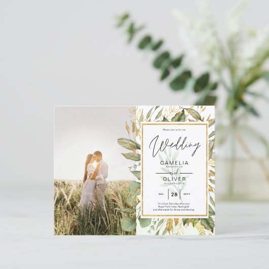 Budget All-in-1 PHOTO Greenery Wedding RSVP QR COD (Staand voorkant)