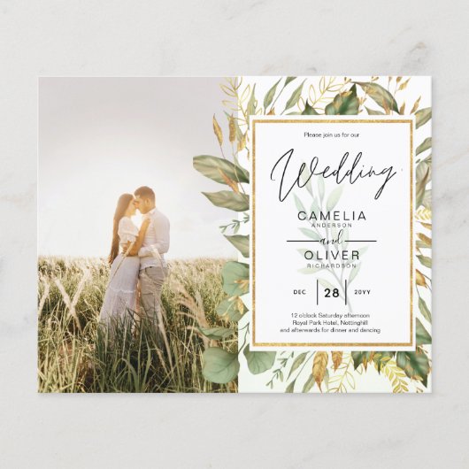 Budget All-in-1 PHOTO Greenery Wedding RSVP QR COD (Voorkant)