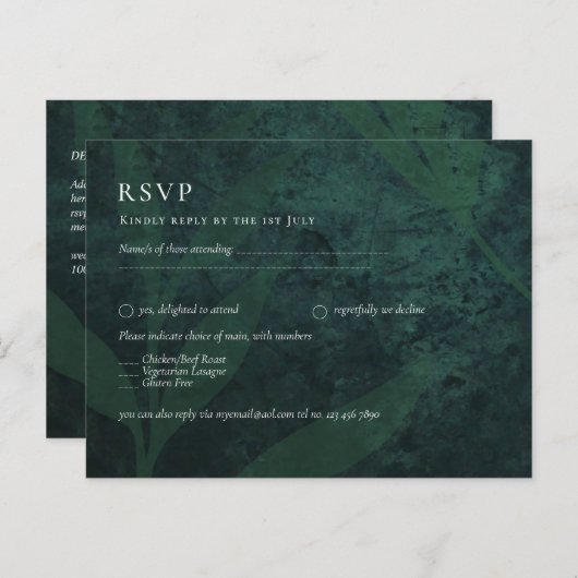 BUDGET All-in-1 Rustic Emerald Green Wedding Briefkaart (Voorkant / Achterkant)