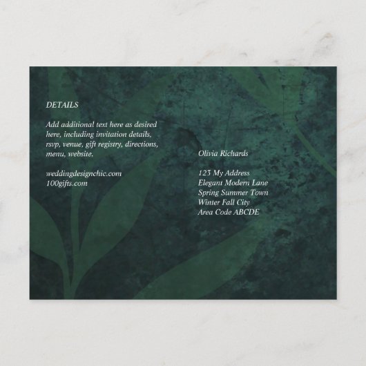 BUDGET All-in-1 Rustic Emerald Green Wedding Briefkaart (Achterkant)
