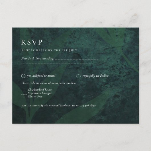 BUDGET All-in-1 Rustic Emerald Green Wedding Briefkaart (Voorkant)