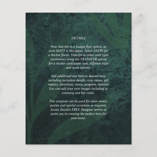 BUDGET All-in-1 Rustic Emerald Green Wedding Flyer (Achterkant)