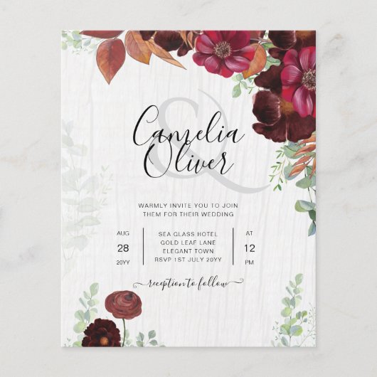 BUDGET All-in-1 Rustic Herfst Maroon Burgundy Wedd (Voorkant)