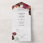 BUDGET All-in-1 Rustic Herfst Maroon Burgundy Wedd All In One Uitnodiging (Binnen)