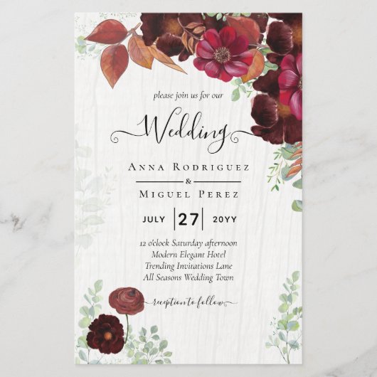 BUDGET All-in-1 Rustic Herfst Maroon Burgundy Wedd Flyer (Voorkant)