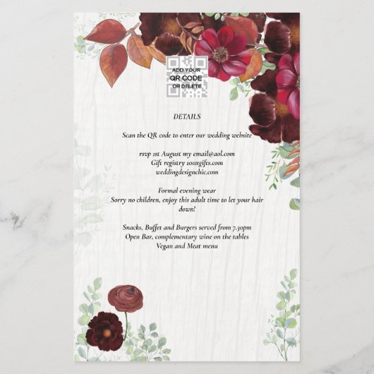 BUDGET All-in-1 Rustic Herfst Maroon Burgundy Wedd Flyer (Achterkant)