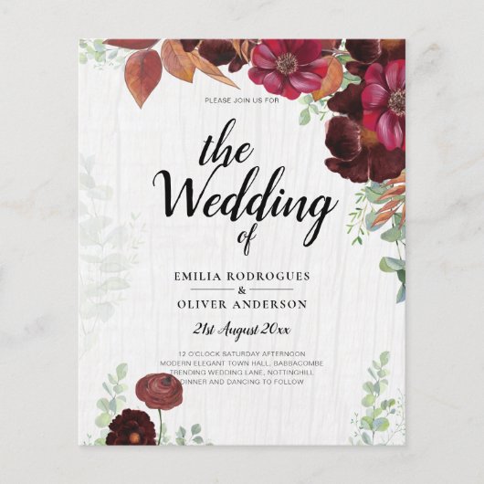 BUDGET All-in-1 Rustic Herfst Maroon Burgundy Wedd Flyer (Voorkant)