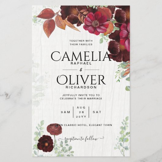 BUDGET All-in-1 Rustic Herfst Maroon Burgundy Wedd Flyer (Voorkant)