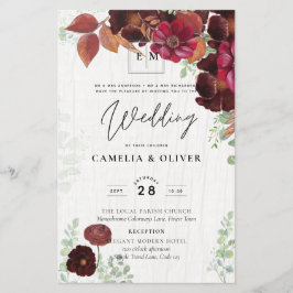 BUDGET All-in-1 Rustic Herfst Maroon Burgundy Wedd Flyer
