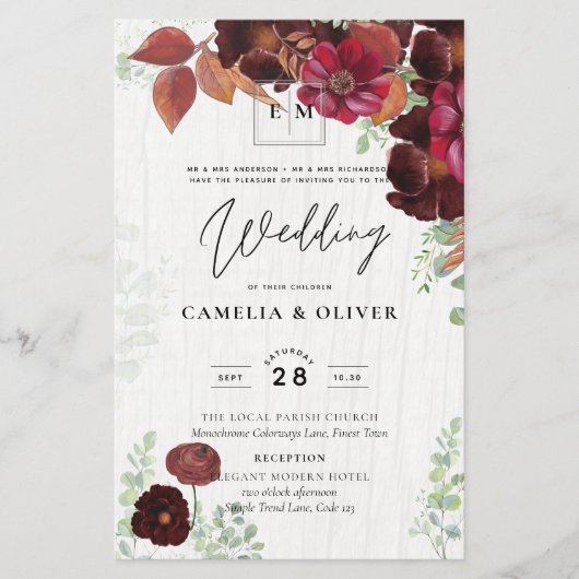 BUDGET All-in-1 Rustic Herfst Maroon Burgundy Wedd Flyer (Voorkant)