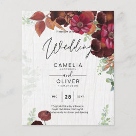 BUDGET All-in-1 Rustic Herfst Maroon Burgundy Wedd Flyer