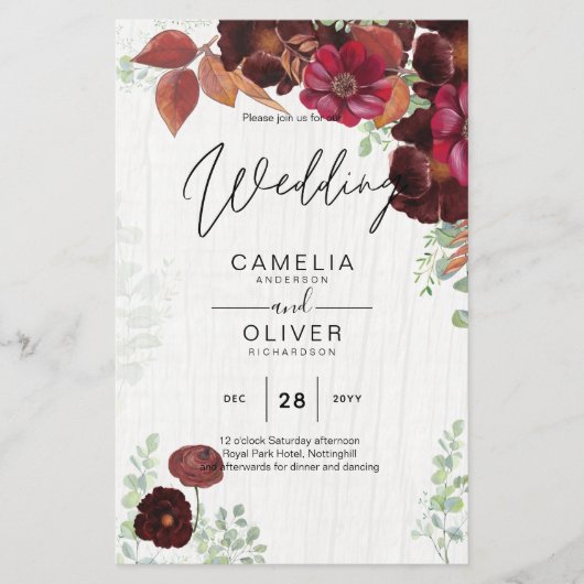 BUDGET All-in-1 Rustic Herfst Maroon Burgundy Wedd Flyer (Voorkant)