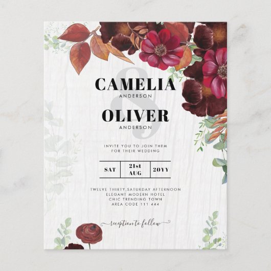 BUDGET All-in-1 Rustic Herfst Maroon Burgundy Wedd Flyer (Voorkant)