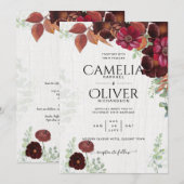 BUDGET All-in-1 Rustic Herfst Maroon Burgundy Wedd Kaart (Voorkant / Achterkant)