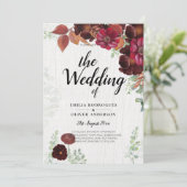 BUDGET All-in-1 Rustic Herfst Maroon Burgundy Wedd Kaart (Staand voorkant)