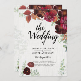 BUDGET All-in-1 Rustic Herfst Maroon Burgundy Wedd Kaart