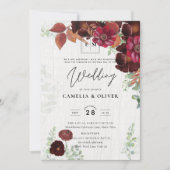 BUDGET All-in-1 Rustic Herfst Maroon Burgundy Wedd Kaart (Voorkant)