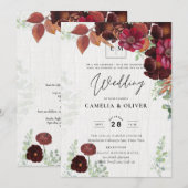 BUDGET All-in-1 Rustic Herfst Maroon Burgundy Wedd Kaart (Voorkant / Achterkant)