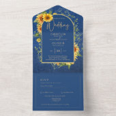 BUDGET All-in-1 Rustic Sunflower BLUE Wedding All In One Uitnodiging (Binnen)