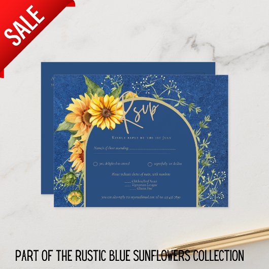 BUDGET All-in-1 Rustic Sunflower BLUE Wedding Briefkaart