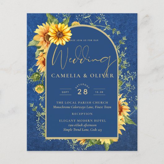 BUDGET All-in-1 Rustic Sunflower BLUE Wedding Flyer (Voorkant)